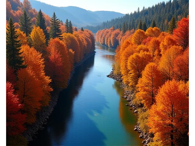 Vibrant autumn colors of trees along the Metolius River in Oregon