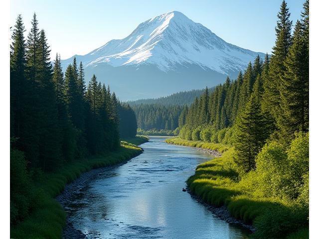 A landscape photo demonstrating leading lines from a river towards mountains
