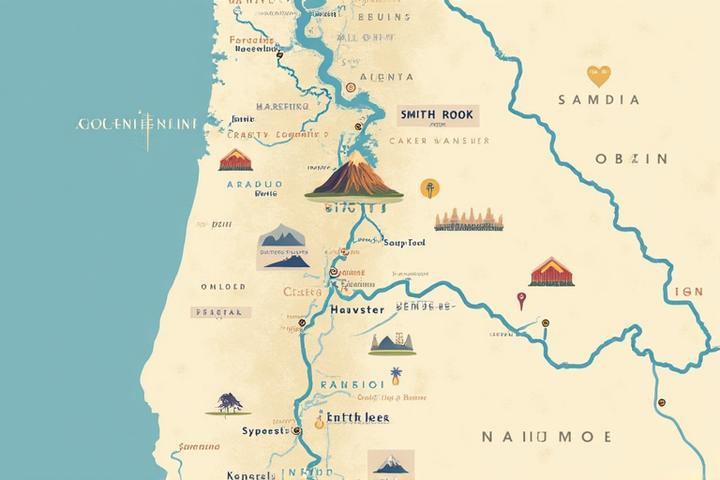 Stylized map highlighting prime photography locations in Central Oregon