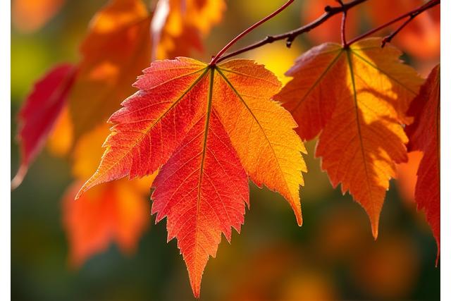 Close-up of vibrant red, orange, and yellow autumn leaves on a tree in Oregon
