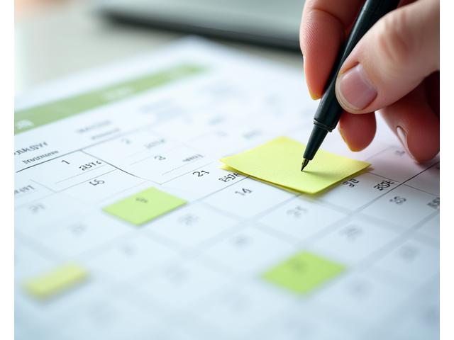 Calendar with specific dates highlighted, and a hand making a note, symbolizing flexible cancellation policies and clear refund schedules for adventure tours.