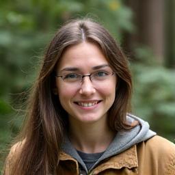Portrait of Elara Vance, Mordelivaxentra lead naturalist, outdoors with a calm, knowledgeable expression.